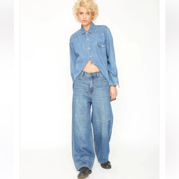 Free People Denim - 🦋SANDRINE ROSE X FREE PEOPLE WIDE LEG DISTRESSED JEANS IN ORIGINAL 28